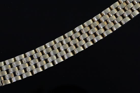 A mid 20th century Hungarian 14ct gold brick link bracelet, 19cm.